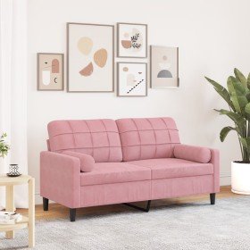 Sofá de 2 plazas con cojines terciopelo rosa 140 cm en Sofás | Comprar online en Foru.es