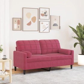 Sofá de 2 plazas con cojines terciopelo rojo tinto 140 cm en Sofás | Comprar online en Foru.es