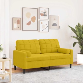 Sofá de 2 plazas con cojines terciopelo amarillo 140 cm en Sofás | Comprar online en Foru.es