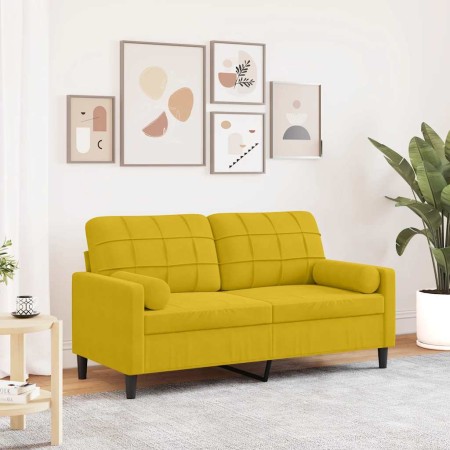 Sofá de 2 plazas con cojines terciopelo amarillo 140 cm en Sofás | Comprar online en Foru.es