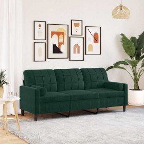 Sofá de 3 plazas con cojines terciopelo verde oscuro 180 cm en Sofás | Comprar online en Foru.es