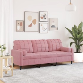 Sofá de 3 plazas con cojines terciopelo rosa 180 cm en Sofás | Comprar online en Foru.es