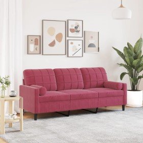 Sofá de 3 plazas con cojines terciopelo rojo tinto 180 cm en Sofás | Comprar online en Foru.es