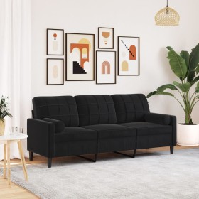 Sofá de 3 plazas con cojines terciopelo negro 180 cm en Sofás | Comprar online en Foru.es