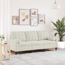 Sofá de 3 plazas con cojines terciopelo color crema 180 cm en Sofás | Comprar online en Foru.es
