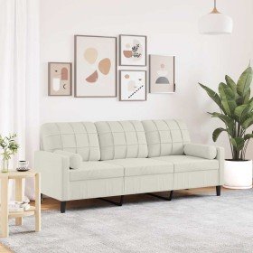Sofá de 3 plazas con cojines terciopelo color crema 180 cm en Sofás | Comprar online en Foru.es