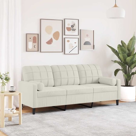 Sofá de 3 plazas con cojines terciopelo color crema 180 cm en Sofás | Comprar online en Foru.es