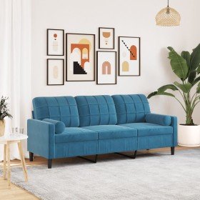 Sofá de 3 plazas con cojines terciopelo azul 180 cm en Sofás | Comprar online en Foru.es