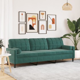 Sofá de 3 plazas con cojines terciopelo verde oscuro 210 cm en Sofás | Comprar online en Foru.es