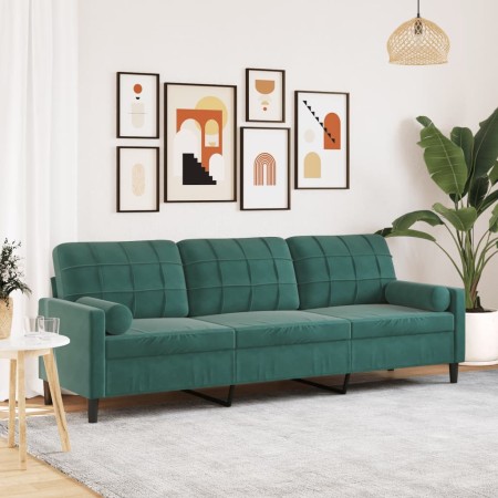 Sofá de 3 plazas con cojines terciopelo verde oscuro 210 cm en Sofás | Comprar online en Foru.es