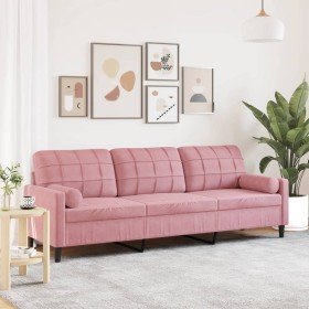 Sofá de 3 plazas con cojines terciopelo rosa 210 cm en Sofás | Comprar online en Foru.es