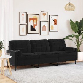 Sofá de 3 plazas con cojines terciopelo negro 210 cm en Sofás | Comprar online en Foru.es