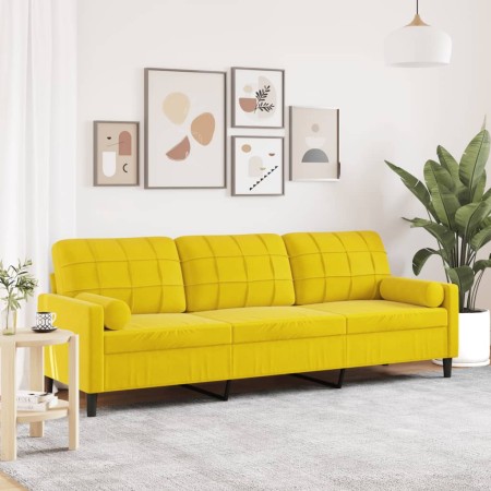 Sofá de 3 plazas con cojines terciopelo amarillo 210 cm en Sofás | Comprar online en Foru.es
