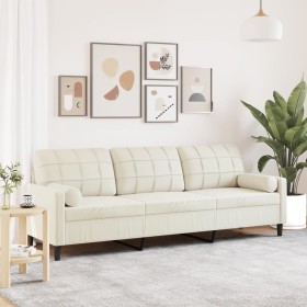 Sofá de 3 plazas con cojines terciopelo color crema 210 cm en Sofás | Comprar online en Foru.es