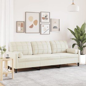 Sofá de 3 plazas con cojines terciopelo color crema 210 cm en Sofás | Comprar online en Foru.es