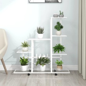 Soporte de flores con rueda de metal blanco 94,5x25x92,5 cm de vidaXL, Soportes para macetas - Ref: Foro24-336115, Precio: 55...