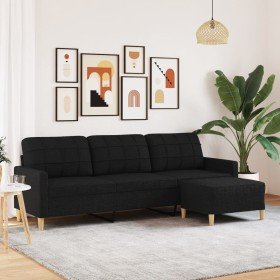 Sofá de 3 plazas con taburete de tela negro 210 cm en Sofás | Comprar online en Foru.es