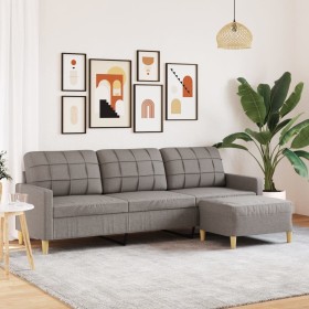 Sofá de 3 plazas con taburete de tela gris taupe 210 cm en Sofás | Comprar online en Foru.es