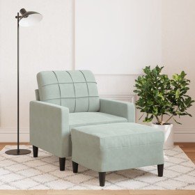 Sillón con taburete terciopelo gris claro 60 cm en Sofás | Comprar online en Foru.es