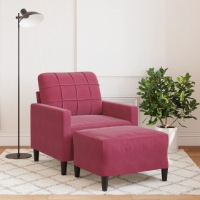 Sillón con taburete terciopelo rojo tinto 60 cm en Sofás | Comprar online en Foru.es