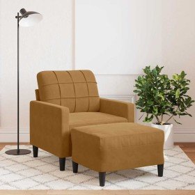 Sillón con taburete terciopelo marrón 60 cm en Sofás | Comprar online en Foru.es