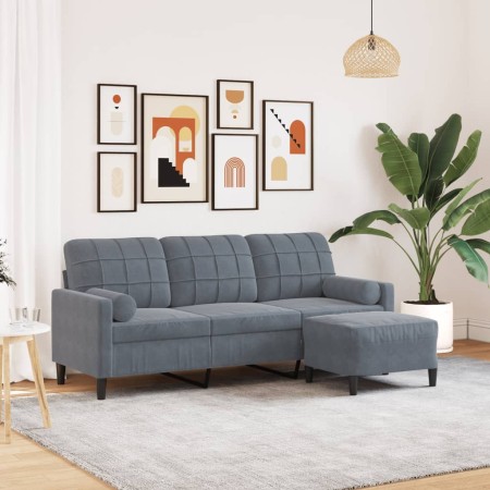 Sofá de 3 plazas con taburete de terciopelo gris oscuro 180 cm en Sofás | Comprar online en Foru.es