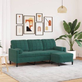 Sofá de 3 plazas con taburete de terciopelo verde oscuro 180 cm en Sofás | Comprar online en Foru.es