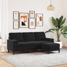 Sofá de 3 plazas con taburete de terciopelo negro 180 cm en Sofás | Comprar online en Foru.es