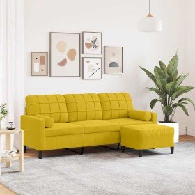Sofá de 3 plazas con taburete terciopelo amarillo 180 cm en Sofás | Comprar online en Foru.es
