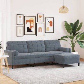 Sofá de 3 plazas con taburete de terciopelo gris oscuro 210 cm en Sofás | Comprar online en Foru.es