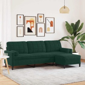 Sofá de 3 plazas con taburete de terciopelo verde oscuro 210 cm en Sofás | Comprar online en Foru.es