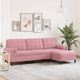 Sofá de 3 plazas con taburete de terciopelo rosa 210 cm en Sofás | Comprar online en Foru.es