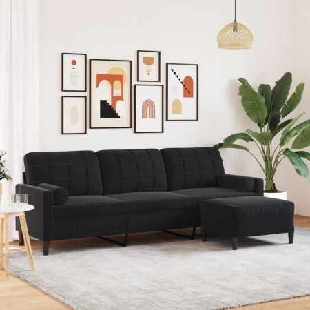 Sofá de 3 plazas con taburete de terciopelo negro 210 cm en Sofás | Comprar online en Foru.es