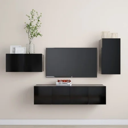 Set de muebles de salón TV 4 piezas madera de ingeniería negro de vidaXL, Muebles TV - Ref: Foro24-3078782, Precio: 125,27 €,...