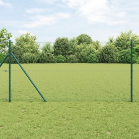 Cerca Hexagonal Verde 1,2x100 m de Acero, Postes de Cerca 13 pcs Verde Ø32 mm 170 cm de Acero Galvanizado de , Postes de cerc...