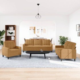 Juego de sofás con cojines 3 piezas terciopelo marrón en Sofás | Comprar online en Foru.es