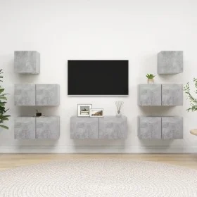 TV living room furniture set 7 pieces concrete gray engineered wood by vidaXL, TV Furniture - Ref: Foro24-3079132, Price: 201...