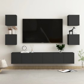 Set de muebles de salón TV 7 pzas madera de ingeniería negro de vidaXL, Muebles TV - Ref: Foro24-3078766, Precio: 193,52 €, D...