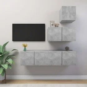 Set de muebles de salón 4 pzas madera ingeniería gris hormigón de vidaXL, Muebles TV - Ref: Foro24-3079154, Precio: 104,06 €,...