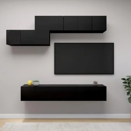 Set de muebles de salón TV 7 piezas madera de ingeniería negro de vidaXL, Muebles TV - Ref: Foro24-3078834, Precio: 219,86 €,...