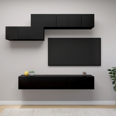 Set de muebles de salón TV 7 piezas madera de ingeniería negro de vidaXL, Muebles TV - Ref: Foro24-3078834, Precio: 222,47 €,...