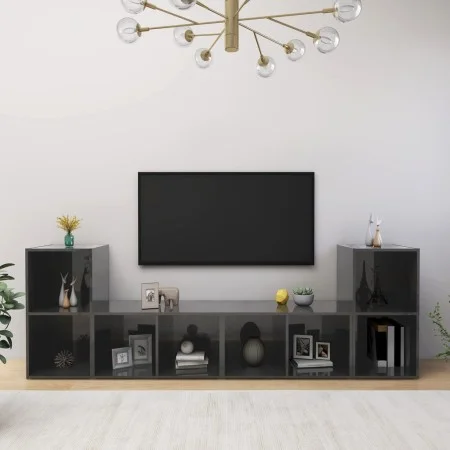 Muebles de salón de pared 4 pzas madera ingeniería gris brillo de vidaXL, Muebles TV - Ref: Foro24-3079978, Precio: 123,90 €,...