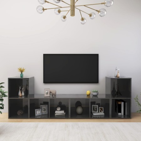 Muebles de salón de pared 4 pzas madera ingeniería gris brillo de vidaXL, Muebles TV - Ref: Foro24-3079978, Precio: 125,38 €,...