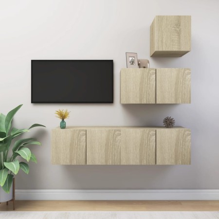 Set muebles de salón TV 4 piezas madera ingeniería roble Sonoma de vidaXL, Muebles TV - Ref: Foro24-3079049, Precio: 109,66 €...
