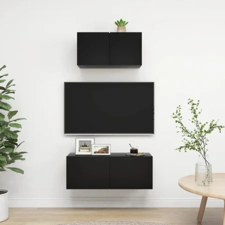 Set de muebles de salón TV 2 pzas madera de ingeniería negro de vidaXL, Muebles TV - Ref: Foro24-3078805, Precio: 77,88 €, De...
