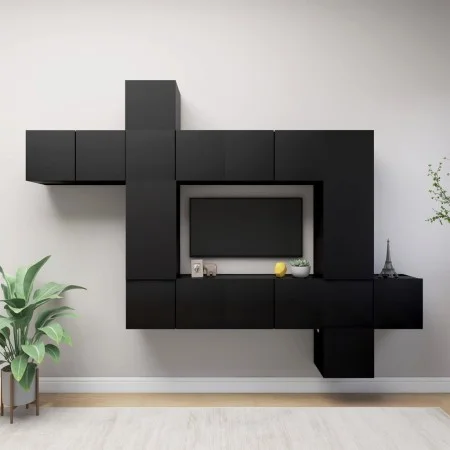Set de muebles de salón TV 10 piezas madera ingeniería negro de vidaXL, Muebles TV - Ref: Foro24-3078842, Precio: 305,02 €, D...