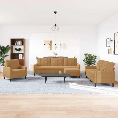 Juego de sofás con cojines 4 piezas terciopelo marrón en Sofás | Comprar online en Foru.es