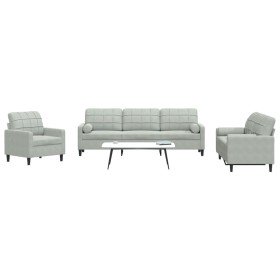 Juego de sofás con cojines 3 piezas terciopelo gris claro en Sofás | Comprar online en Foru.es