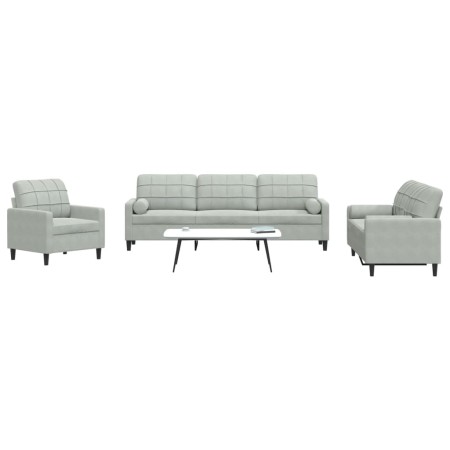 Juego de sofás con cojines 3 piezas terciopelo gris claro en Sofás | Comprar online en Foru.es