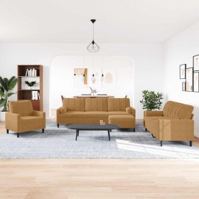 Juego de sofás con cojines 4 piezas terciopelo marrón en Sofás | Comprar online en Foru.es